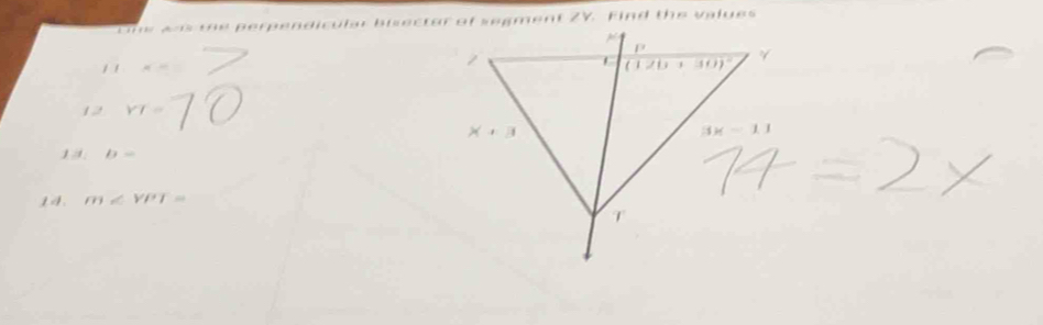 a   o p e r 
1 1 x=
2YT=
1 b=
14. m∠ VPT=