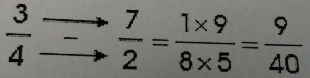  3/4 to  7/2 = (1* 9)/8* 5 = 9/40 