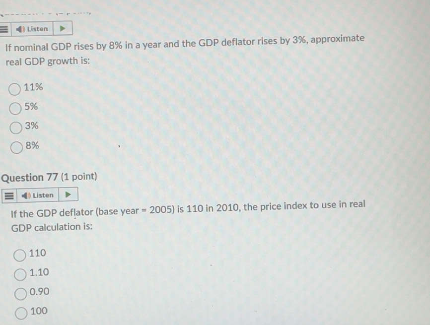 Solved: Listen If nominal GDP rises by 8% in a year and the GDP ...