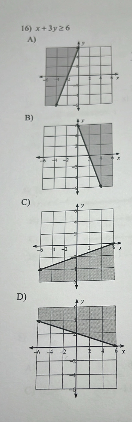 x+3y≥ 6
A
B
C
D