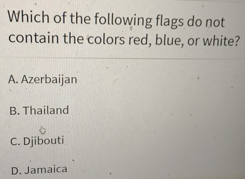 Solved: Which of the following flags do not contain the colors red ...