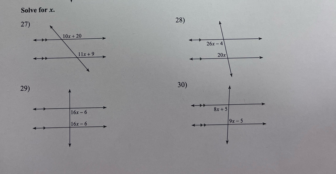 Solve for x.
27)
28)
 
29)
30)