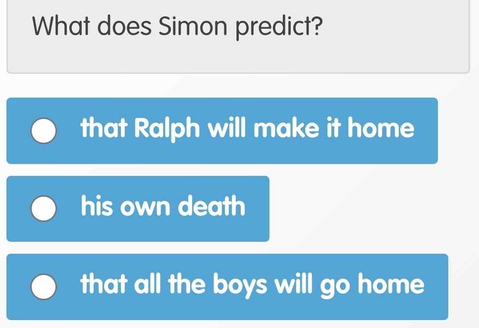 Solved: What does Simon predict? that Ralph will make it home his own ...