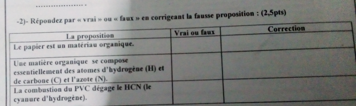 « faux » en corrigeant la fausse proposition : (2,5pts)