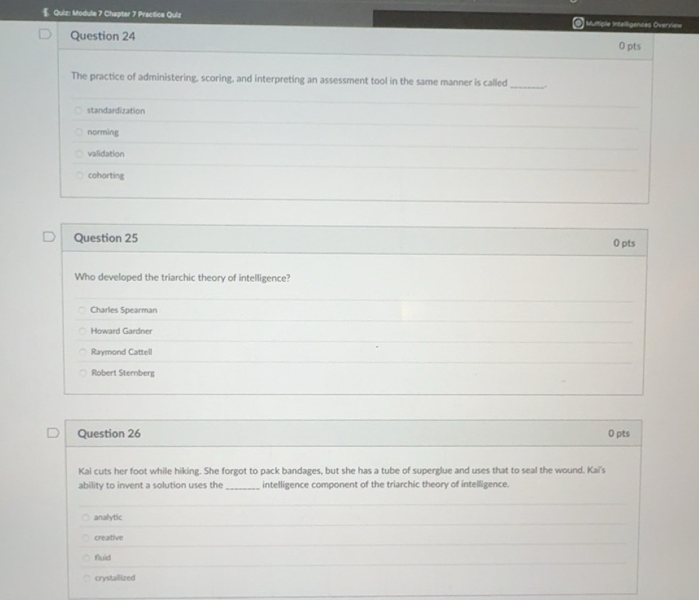 Solved: § Quiz: Module 7 Chapter 7 Practice Quiz Multiple Intelligences ...