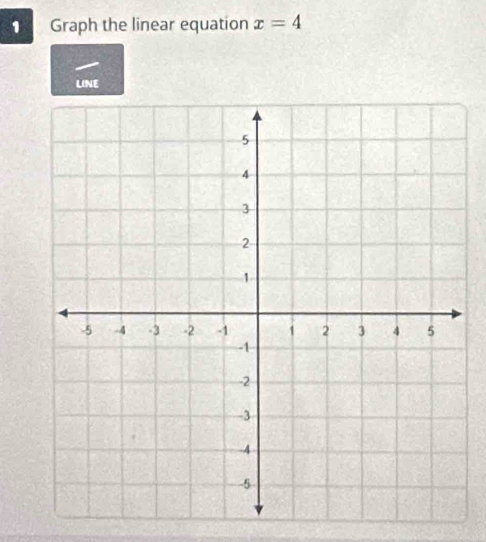 Graph the linear equation x=4
LINE