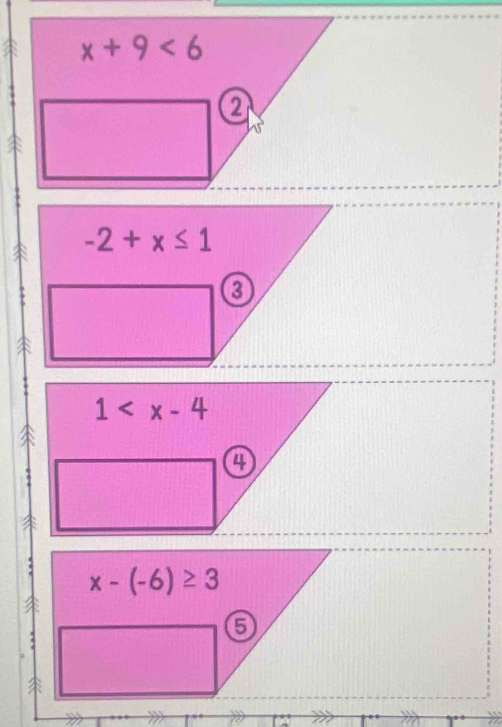 -2+x≤ 1
1
4
x-(-6)≥ 3
5