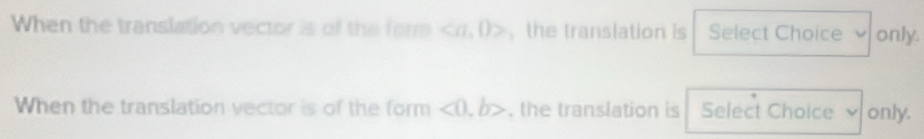 When the translation vector is of the form , 0> ， the translation is Select Choice only. 
When the translation vector is of the form ∠ 0 b> , the translation is Select Choice only.