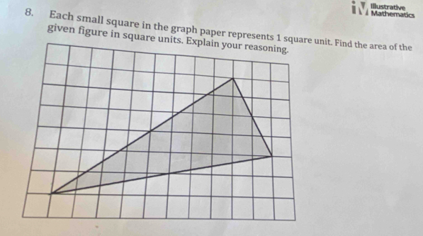 Illustrative 
Mathematics 
8. Each small square in the graph paper represents 1 square unit. Find the area of the 
given figure in square units. Explain your reasoning.