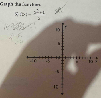 Graph the function. 
5) f(x)= (x^2+4)/x 