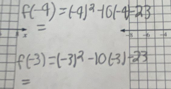 f(-4)=(-4)^2-10(-4)=23

- -o A
f(-3)=(-3)^2-10(-3)=23