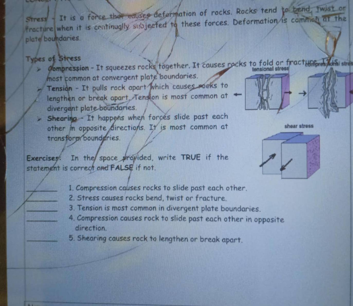 Solved: Stress - It is a force that causes deformation of rocks. Rocks ...