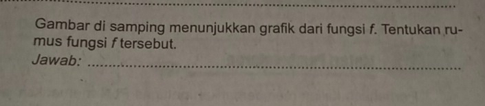 Gambar di samping menunjukkan grafik dari fungsi f. Tentukan ru- 
mus fungsif tersebut. 
Jawab:_