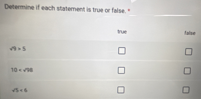 Determine if each statement is true or false.