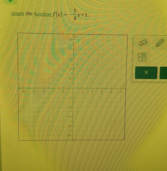 Graph the function f(x)=- 3/4 x+1. 
×