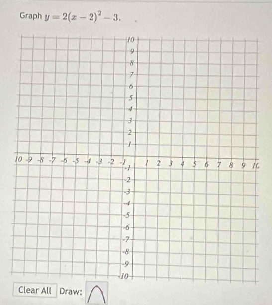 Graph y=2(x-2)^2-3. 
C 
ar All Draw: