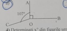 A|
107°
B
C O
4) Determinati x° din figurile urn