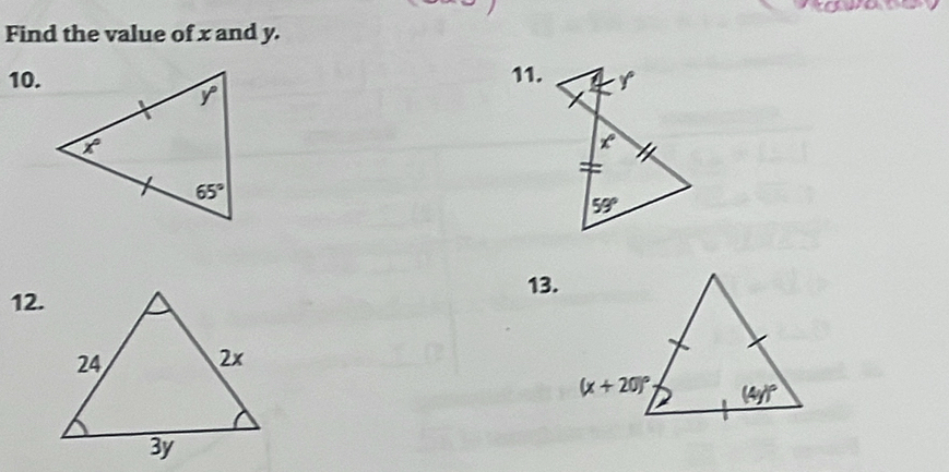 Find the value of x and y.
10. 11.
12.
13.