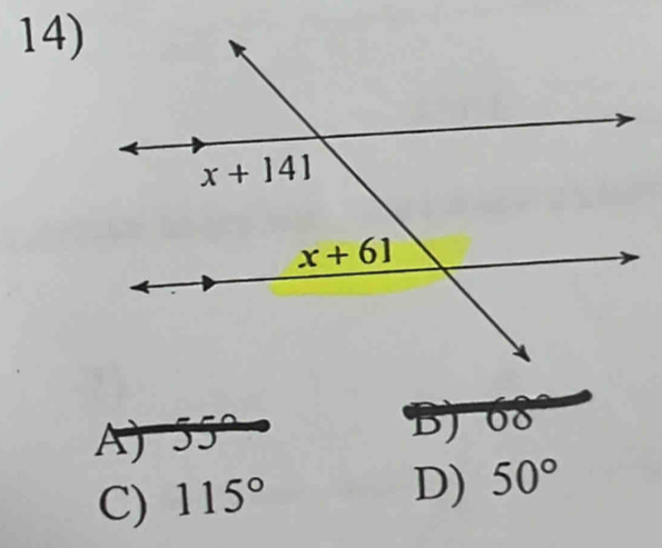 A) 55°
B) 0
C) 115°
D) 50°