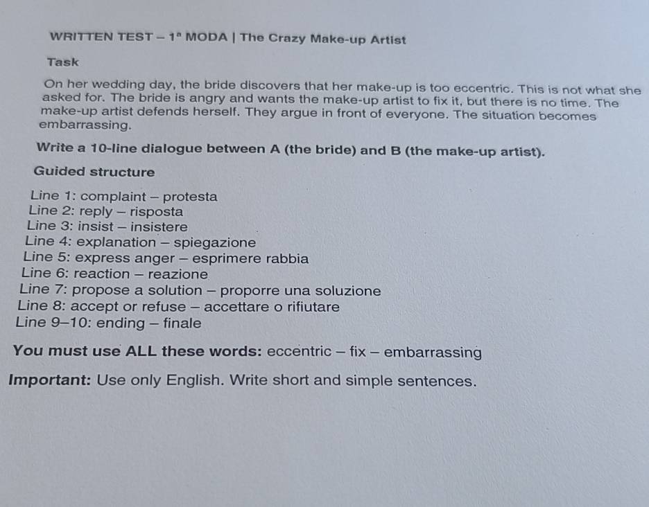 Risolto:WRITTEN TEST - 1^n MODA | The Crazy Make-up Artist Task On her ...
