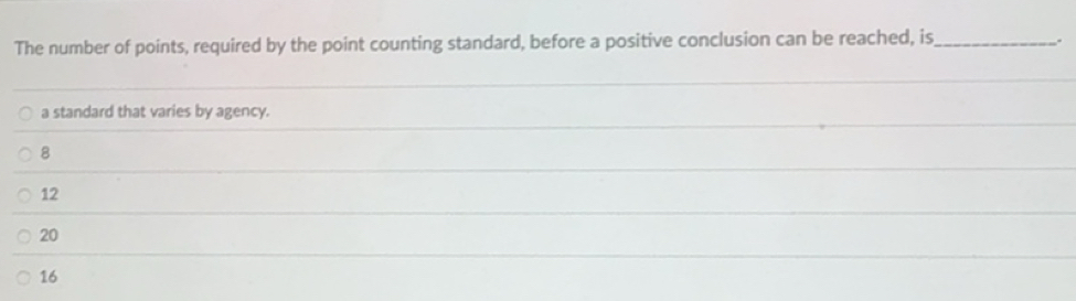Solved: The number of points, required by the point counting standard ...