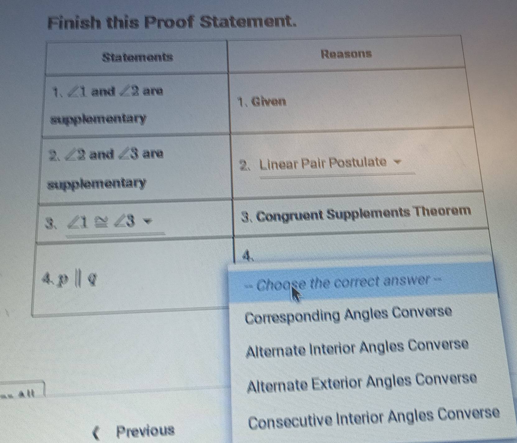 Finish this Proof Statement.
Previous
Consecue