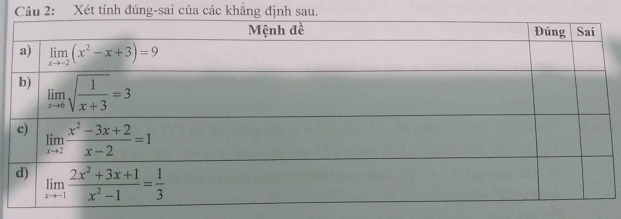 Xét tính đúng-sai của các khẳng định sau.