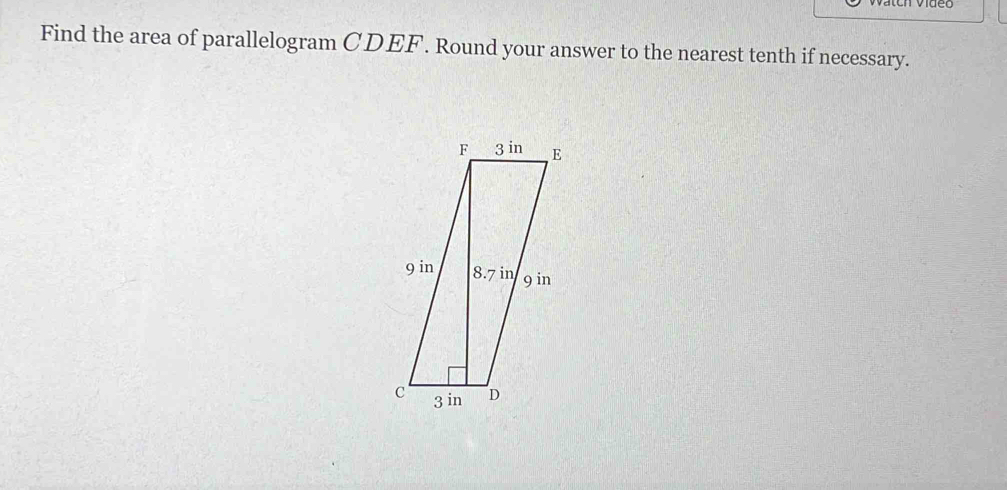 Find the area of parallelogram CDEF. Round your answer to the nearest tenth if necessary.