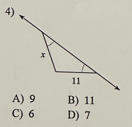 A) 9 B) 11
C) 6 D) 7