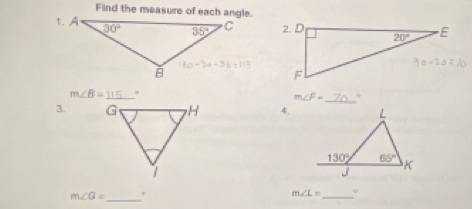 m∠ B=,
m∠ F= =
3.  4.
_
m∠ G= ^
_
m∠ L= 。