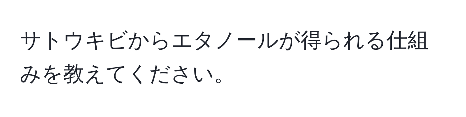 サトウキビからエタノールが得られる仕組みを教えてください。