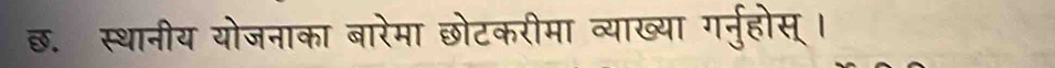 छ. स्थानीय योजनाका बारेमा छोटकरीमा व्याख्या गनुर्होस् ।