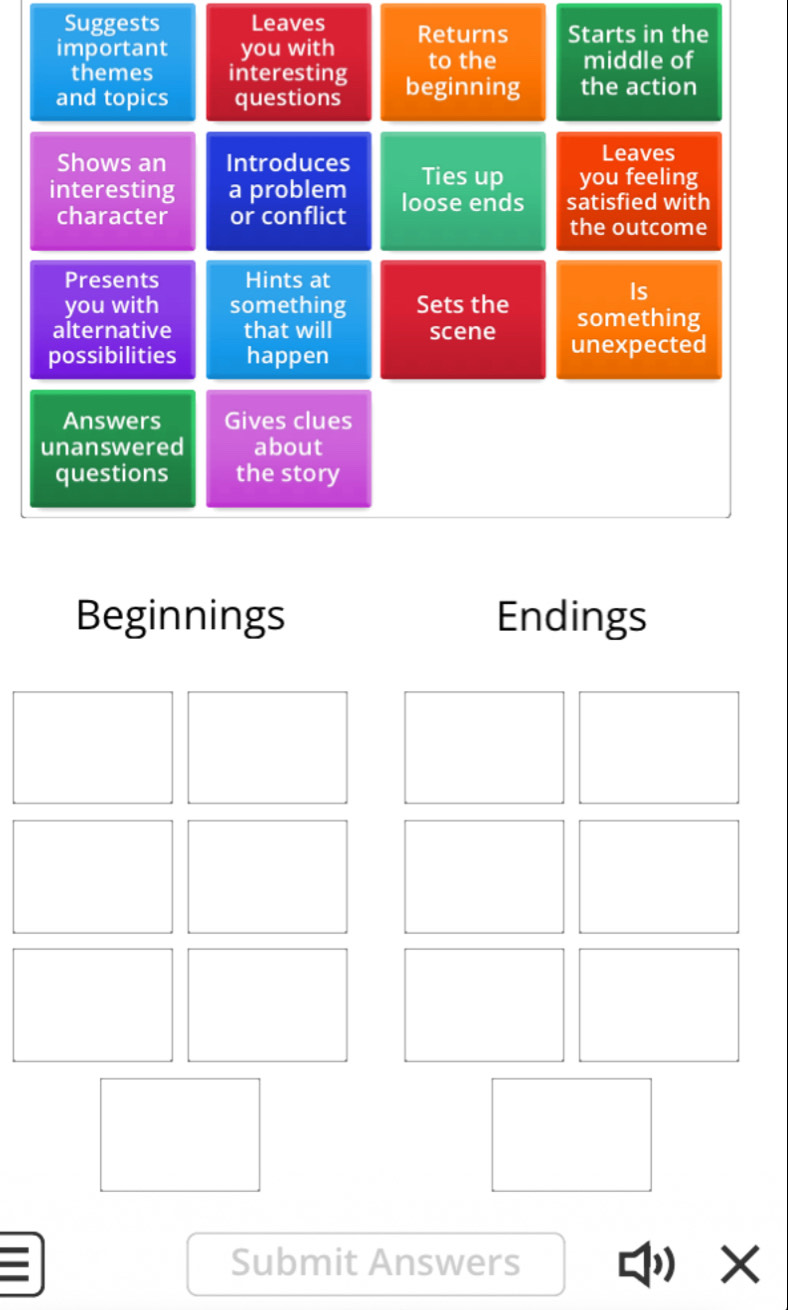 Suggests Leaves 
Beginnings Endings 
Submit Answers X