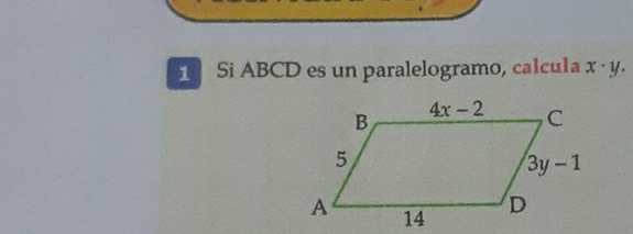 Si ABCD es un paralelogramo, calcula x· y.