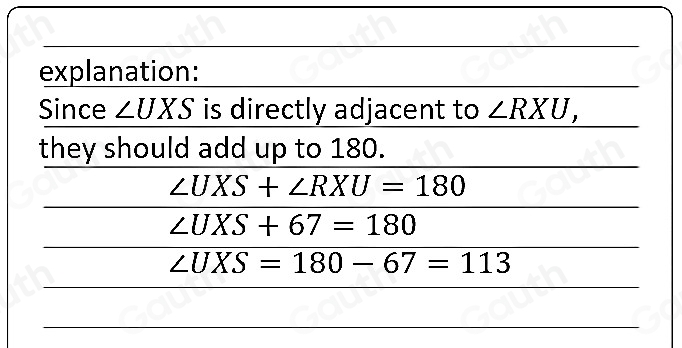 Solved: If m∠ RXU=67° , then what is m∠ UXS 2 [Math]
