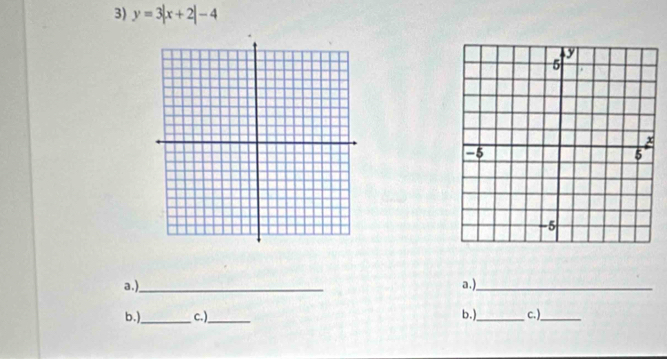 y=3|x+2|-4
a.)__ a.)_ 
b.)_ c.)_ b.)_ c. )_