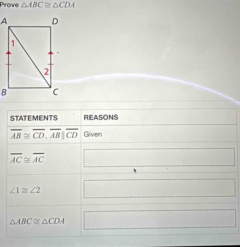 Prove △ ABC≌ △ CDA