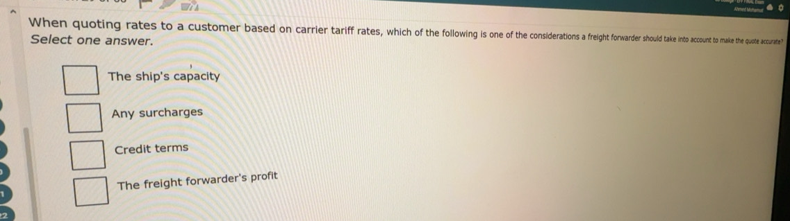 Solved: When quoting rates to a customer based on carrier tariff rates ...