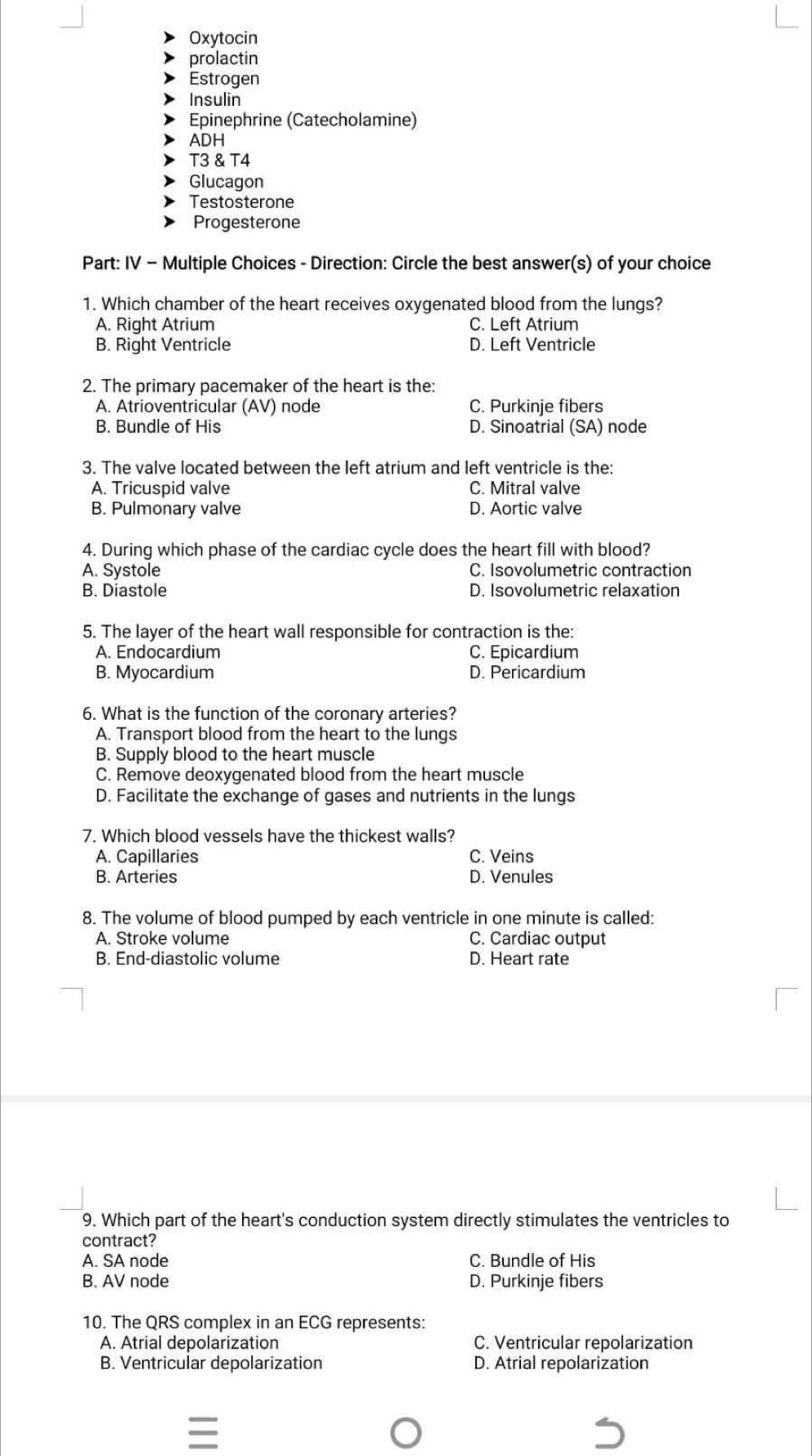 Solved: Oxytocin prolactin Estrogen Insulin Epinephrine (Catecholamine ...