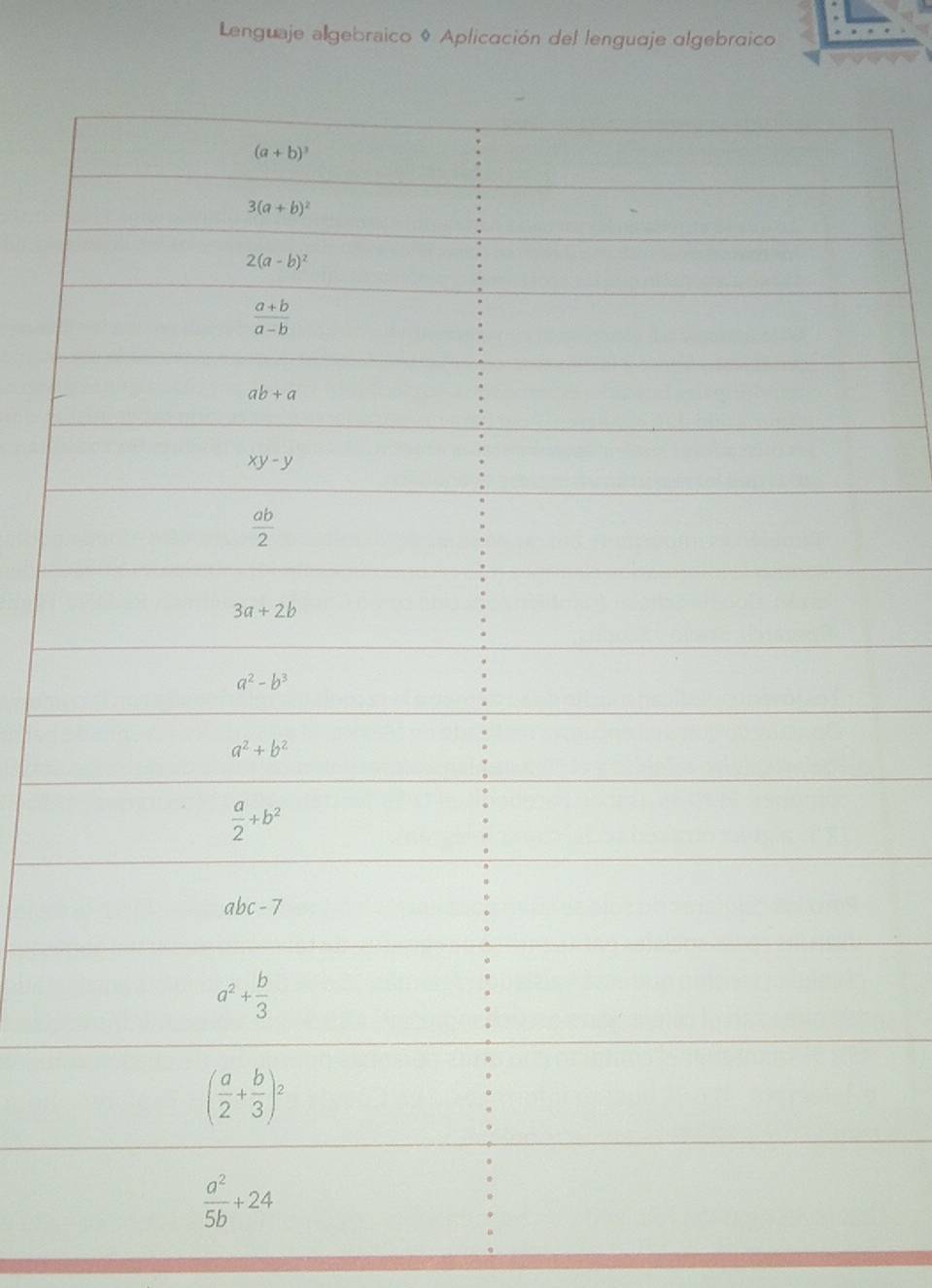 Lenguaje algebraico ♦ Aplicación del lenguaje algebraico