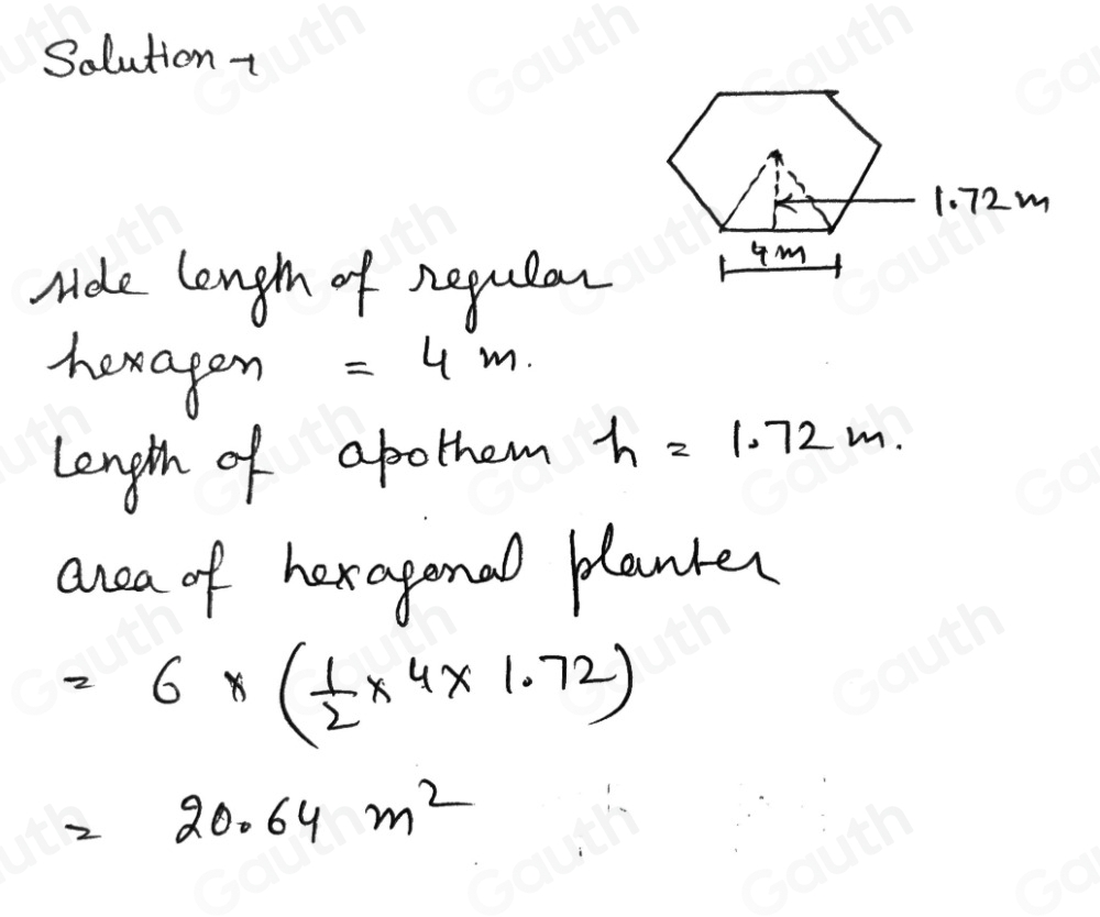 Solved: A planter is shaped like a regular hexagon. The side lengths ...