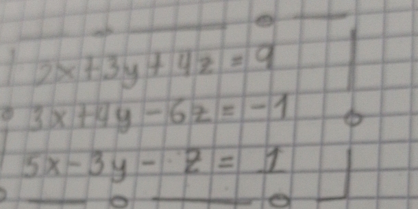 2x+3y+4z=9
3x+4y-6z=-1
5x-3y-z=1 t