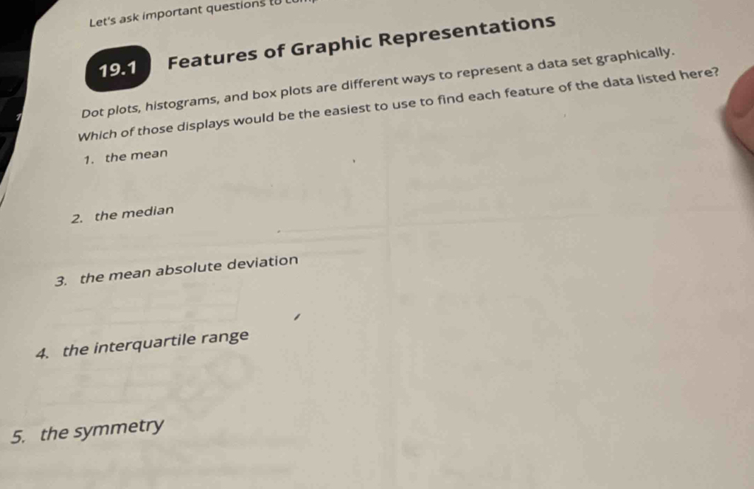 Solved: Let's ask important questions to 19.1 Features of Graphic ...