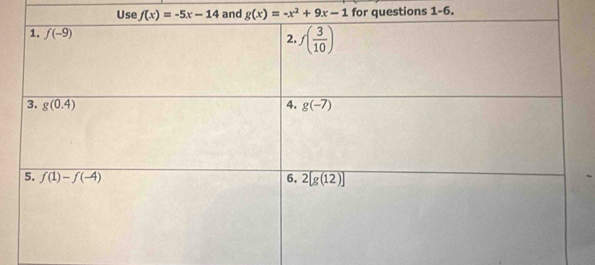 g(x)=-x^2+9x-1 for questions 1-6.