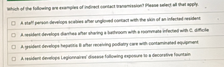 Solved: Which of the following are examples of indirect contact ...