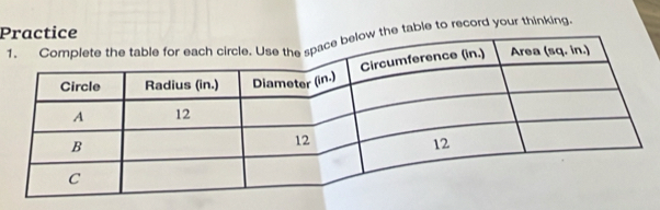 1e table to record your thinking