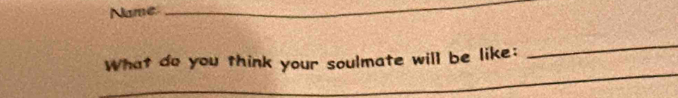 Name 
_ 
_ 
What do you think your soulmate will be like: 
_ 
_ 
_