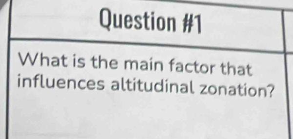 What is the main factor that 
influences altitudinal zonation?