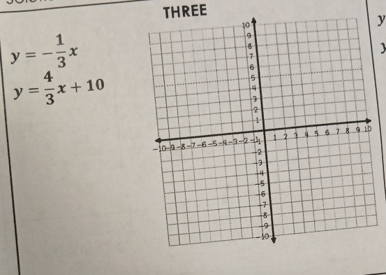 THREE
y
y=- 1/3 x
y= 4/3 x+10