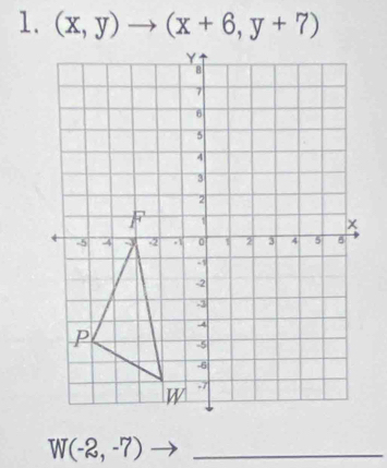 (x,y)to (x+6,y+7)
_ W(-2,-7)